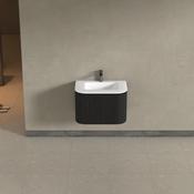 Kensington Black Wall Hung Rectangular Basin Fluted Bathroom Vanity Unit With Side Cabinets 750mm