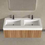 London Solid Wood Fluted Bathroom Double Sink Vanity With Stone Basin - 1200mm