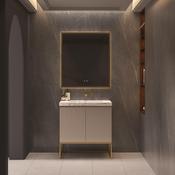 Belgravia Beige Fluted Vanity Unit With Natural Marble Countertop and Steel legs - 800mm