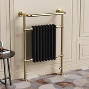 Chelsea Brushed Brass &amp; Black Traditional Heated Towel Rail Radiator - 952x659mm image