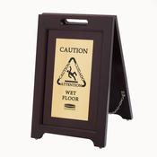 Executive Series 22 in Wooden Multilingual "Caution" Sign, 2-Sided, Gold image