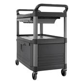 Service Cart with lockable Doors and Sliding Drawer, Grey