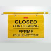 28 in - 50 in Multilingual "Closed For Cleaning" Hanging Doorway Safety Sign, Yellow image