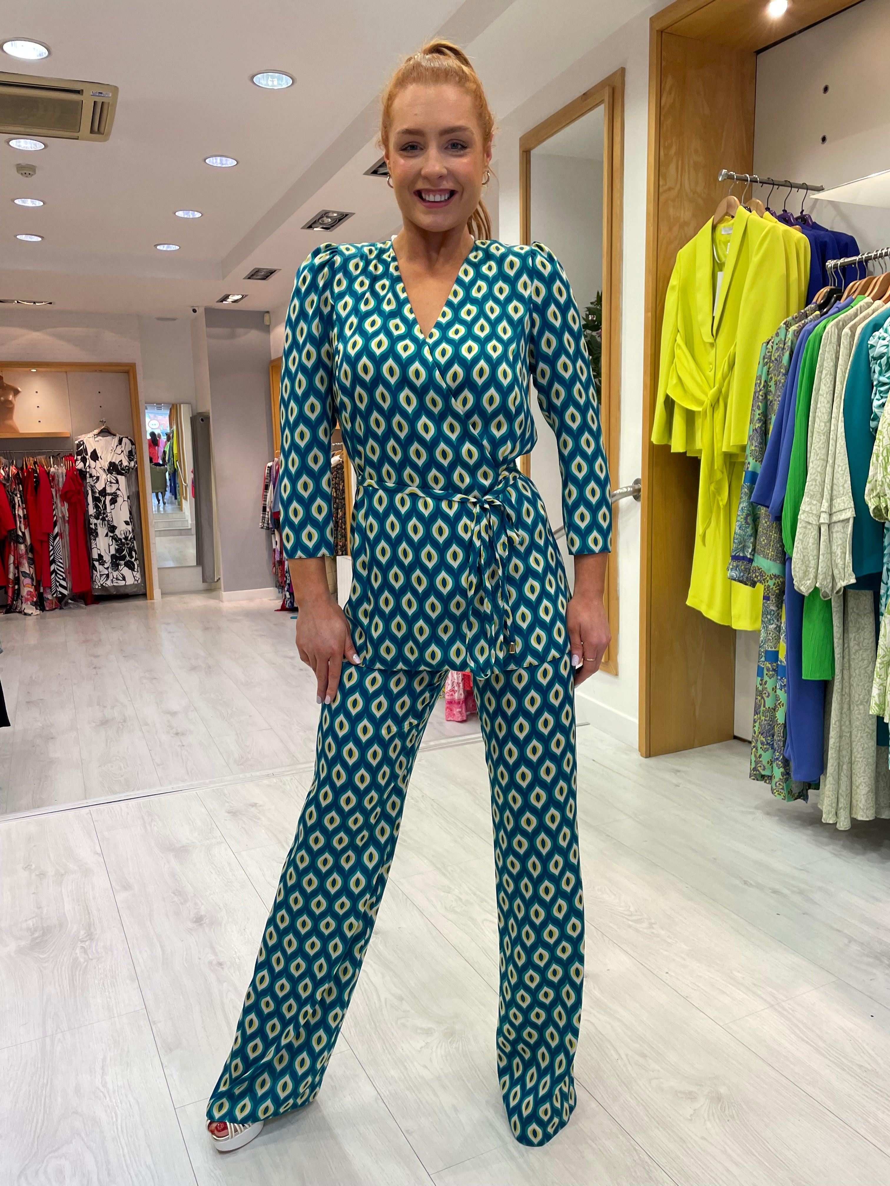 Olimara Blue Diamond Print Trouser Suit in Louth GetLocal Ireland