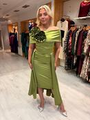 Kevan Jon Green Emma Satin Dress With Detachable Skirt