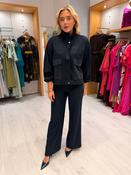 K Design Navy Pinstripe Wide-Leg Trousers image
