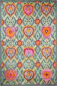 Green &amp; Multicolour Kilim Printed Cotton Rug for Kitchen in Small size 80 × 150 cm image