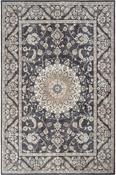 Black &amp; Cream Persian &amp; Oriental Printed Cotton Washable Rug for Kitchen in Small size 75 × 150 cm image