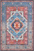 Blue &amp; Red Persian &amp; Oriental Printed Cotton Rug for Kitchen in Small size 80 × 150 cm image