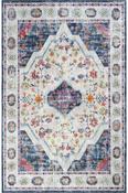 Grey &amp; Blue Persian &amp; Oriental Printed Cotton Washable Rug for Kitchen in Small size 75 × 150 cm image