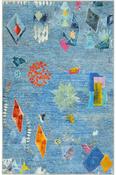 Blue &amp; Multicolour Kids Cotton Washable Rug for Children's Room in Small size 80 × 150 cm image