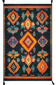 Green &amp; Multicolour Kilim Cotton Washable Rug for Kitchen in Small size 80 × 150 cm image