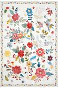 Cream &amp; Multicolour Floral Printed Cotton Rug for Kitchen in Small size 80 × 150 cm image
