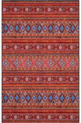 Red &amp; Multicolour Kilim Bohemian Cotton Rug for Kitchen in Small size 80 × 150 cm