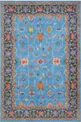 Blue &amp; Multicolour Persian &amp; Oriental Printed Cotton Rug for Kitchen in Small size 80 × 150 cm image
