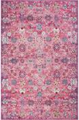 Pink &amp; Multicolour Floral Printed Cotton Washable Rug for Kitchen in Small size 75 × 150 cm image