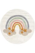 Cream &amp; Multicolour Kids Cotton Washable Rug with Plush Soft Pile for Children's Room in Round size 120 × 120 cm image