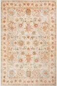 Cream &amp; Beige Floral Printed Cotton Washable Rug for Kitchen in Small size 75 × 150 cm image