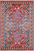 Red &amp; Multicolour Persian &amp; Oriental Kilim Cotton Rug for Kitchen in Small size 80 × 150 cm image