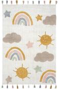 Cream &amp; Multicolour Kids Cotton Washable Rug with Plush Soft Pile for Children's Room in Small size 120 × 180 cm image