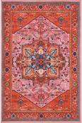 Red &amp; Pink Persian &amp; Oriental Printed Cotton Rug for Kitchen in Small size 80 × 150 cm image