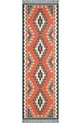 Orange &amp; Cream Kilim Printed Cotton Washable Rug for Kitchen in Small size 80 × 150 cm image