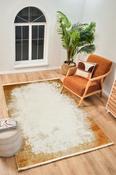 Beige &amp; Gold Abstract Rug for Bedroom and Living Room in Small size 80 × 150 cm image