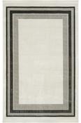 Grey Geometric,Bordered Bedroom Rug in Small size, Machine Made using Acrylic with Cream, Charcoal and Modern design in 80 x 150 cm size image