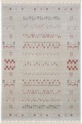 Blue Scandi Area Rug in Small size, Hand Woven using Tencel with Red, Grey, Multicolour, Cream and Traditional Vintage design in 90 x 150 cm size image