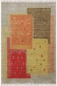 Red Geometric,Persian &amp; Oriental Living Room Rug in Small size, Hand Woven using Tencel with Brown, Grey, Yellow, Orange and Traditional Vintage desig image