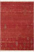 Red Persian &amp; Oriental Living Room Rug in Small size, Hand Woven using Tencel with Brown, Gold and Traditional Vintage design in 90 x 150 cm size