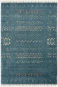 Blue Scandi,Persian &amp; Oriental Living Room Rug in Small size, Hand Woven using Tencel with Red, Green, Cream and Traditional Vintage design in 90 x 15