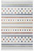 Blue Aztec,Geometric,Scandi Living Room Rug in Small size, Machine Made using Polyester with Grey, Cream, Gold and Modern design in 80 x 150 cm size image