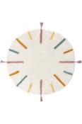 Green Scandi,Kids,Flatweave Area Rug in Round size, Machine Made using Cotton with Brown, Yellow, Cream and Modern design in 120 x 120 cm size