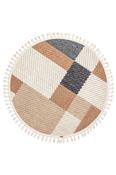 Brown Geometric Living Room Rug in Round size, Machine Made using Polypropylene with Grey, Cream, Copper and Modern design in 80 x 80 cm size image