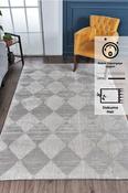 Grey &amp; Cream Stripes Geometric Rug with Soft Pile for Hallway in Runner size 80 × 250 cm image