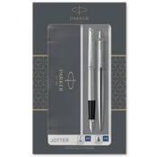 parker jotter duo set   chrome top ball point &amp; fountain pen image
