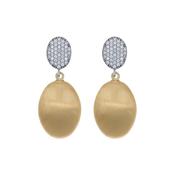 aquaforte i bicolore  brushed large oval with oval encrusted cz earrings