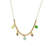 aquaforte mignon chain necklace with multiples dice central segment with satin and polished oval elements and charms with green tones  faceted venitian glass image