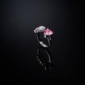 chiara ferragni first love pink diamond rose heart stone &amp; white baguettes ring size open l1/2