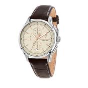 maserati sorpa stainless steel 42mm chronograph beige dial brown strap