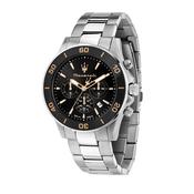 maserati competizione 43mm stainless steel case chrono movement black dial stainless steel bracelet ceramic bezel image