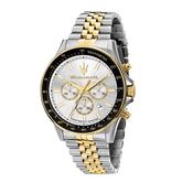 maserati sfida 44mm chronograph with silver dial stainless steel &amp; yellow gold bracelet