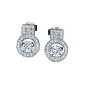 sterling silver circle, pave set, dancing cz earring. image