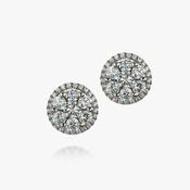 stonset earring, with cenntre stones in a flower effect, and ring of stones around image