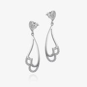 real effect elegant sterling silver double heart earrings are set with glistening cubic zirconia crystals for a hint of sparkle. image