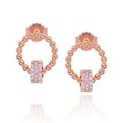 real effect rose gold beaded effect outer circle with stoneset ring hanging off earrings image