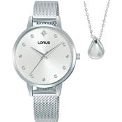lorus quartz ladies gift set stainless steel silver dial mesh bracelet watch+pendant image