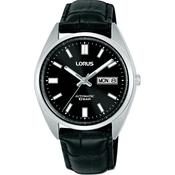 lorus automatic gents stainless steel black dial strap watch image
