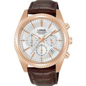 lorus quartz chronograph gents rose gold white dial strap watch